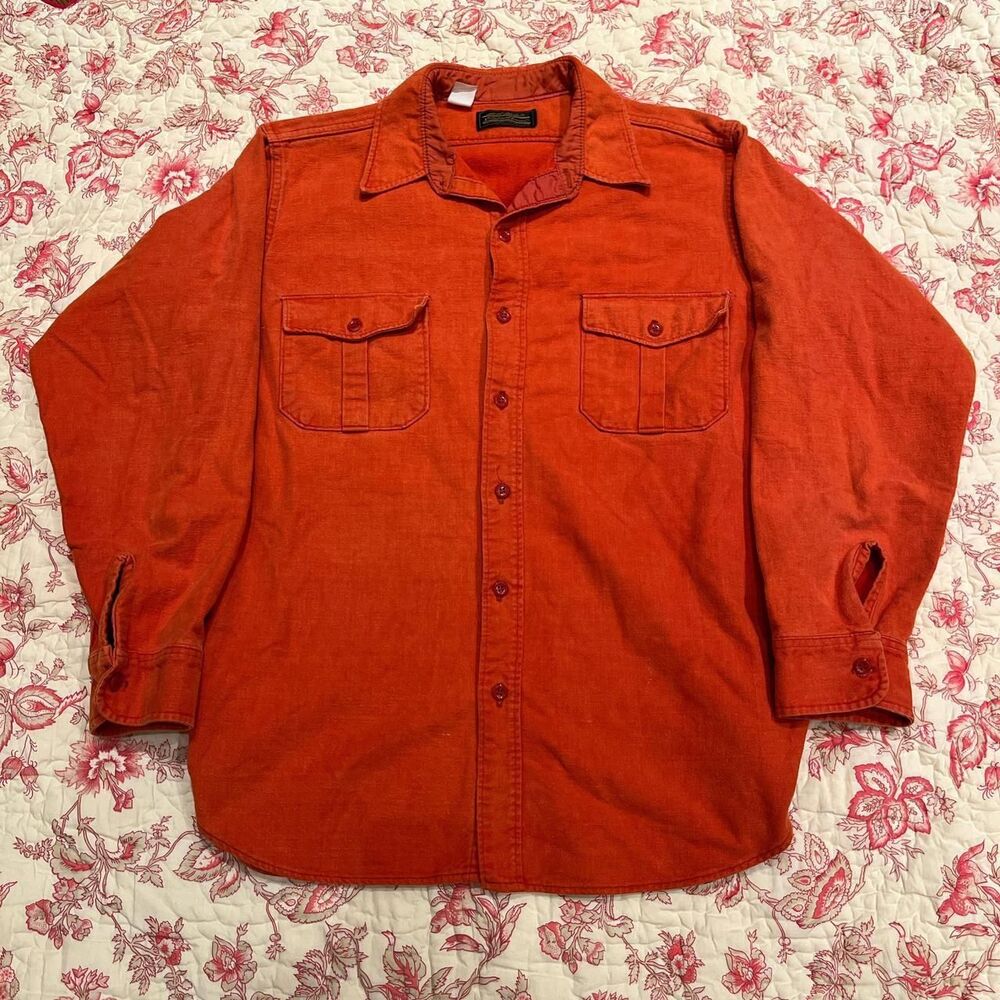 Beautiful Vintage 90s Eddie Bauer Sunburst Orange Thick Cotton Button Up